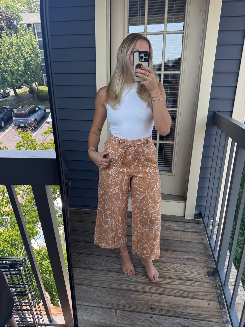 Women's Paisley Wide-Leg Crop Pants - Orange